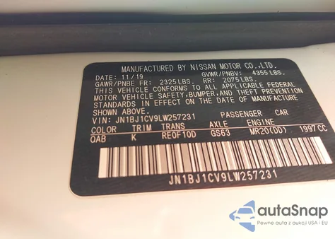 2020 Nissan Rogue Sport Sv Fwd Xtronic Cvt z USA, uszkodzony, nr VIN JN1BJ1CV9LW257231